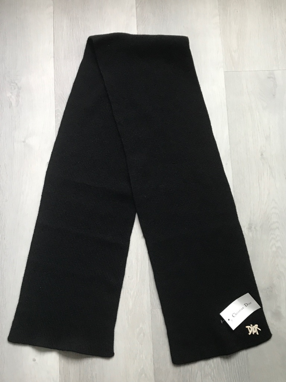 WOMENS BLACK WOOL SCARF RECTANGLE STONE 'DIOR' LOGO